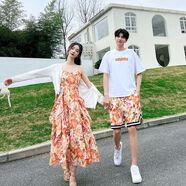 巴厘島三亞旅游度假風(fēng)蜜月情侶裝2022新款海邊沙灘套裝超仙連衣裙 花色0209女款含開(kāi)衫 S 女S