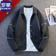 羅蒙（ROMON）高端針織衫開(kāi)衫男秋冬季修身毛衣外套男翻領(lǐng)口袋潮流線(xiàn)衣上衣 灰色 L 170