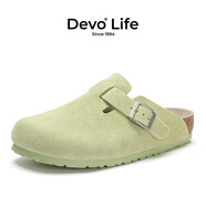 Devo軟木鞋男女時(shí)尚包頭鞋勃肯拖鞋新品休閑外穿拖鞋3624 蘋(píng)果綠反絨牛皮 36 （建議拍小一碼）