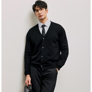 披仕風(fēng)（PPHZ FENG）洋氣紫 桑蠶絲羊毛細膩保暖秋冬季厚通勤打底衣v領(lǐng)針織開(kāi)衫男外套 黑色 2XL