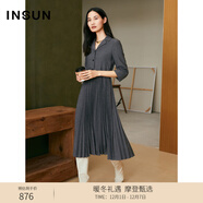 恩裳恩裳專(zhuān)選秋季壓褶收腰灰色西裝連衣裙 灰色 XL