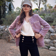 粉紅大布娃娃【高定系列】粉紅大布娃娃2025冬季新款小香風(fēng)紫色粗花呢短外套女 香芋紫 M