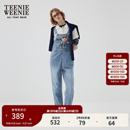 Teenie Weenie【天絲混紡】小熊女秋季元氣時(shí)尚牛仔連體長(cháng)褲背帶褲 中藍色 S (160)