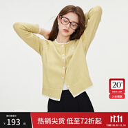 范思藍恩撞色拼接針織開衫女秋2024新款蝴蝶結刺繡減齡上衣13122 香草黃 XL