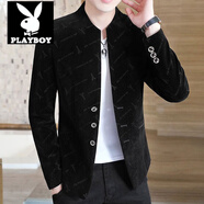 花花公子（PLAYBOY）春秋立領(lǐng)中山裝男士潮流韓版修身加絨小西裝外套青年休閑西服上衣 1932黑色【常規款】 XL