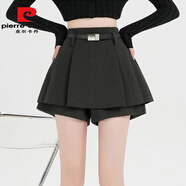 皮爾卡丹（pierre cardin）秋冬毛呢百褶裙半身裙短裙短褲裙褲女款2025新款時(shí)尚氣質(zhì)百搭裙褲 深灰色 送腰帶 XL 118-130斤