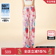 LALABOBO【防曬】水果滿(mǎn)印輕薄闊腿褲女裝寬松顯瘦多巴胺休閑褲RBEB-ZC19 粉色 薄款 L