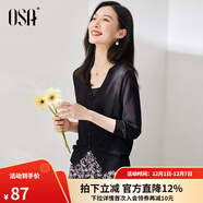 歐莎（OSA）【披肩空調衫】薄款冰絲針織開(kāi)衫外套女七分袖25年新款夏季上衣 黑色A XS