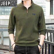 JEEP SPIRIT吉普純棉加絨衛衣男士立領(lǐng)休閑秋冬季美式半拉鏈長(cháng)袖T恤男裝寬松 軍綠色 5536 不加絨 XL 140-160斤