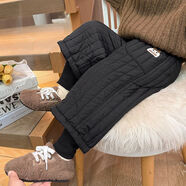 粉筆盒子（FENBIHEZI）女童褲子加絨加厚冬季新款休閑褲女寶寶絎棉棉褲靴褲冬裝兒童秋冬 黑色 90