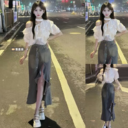 UR H2025ur新款ur夏日漂亮小套裝女新款夏裝一整套減齡巨好看的絕美裙 【兩件套】襯衫+半身裙【2025初夏搭配一整套/巨 S 【夏季套裝女2025新款/減齡一整套穿搭/韓系夏