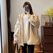 AEMAPE羊羔毛外套女2025冬季新款時(shí)尚洋氣寬松連帽加絨毛毛上衣保暖百搭 米色 2XL