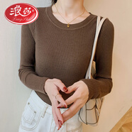 浪莎秋冬新款長(cháng)袖低圓領(lǐng)套頭毛衣修身百搭打底衫女純色針織衫線(xiàn)衣 咖啡色 XL 115-125斤穿