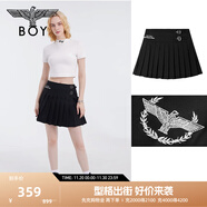 BOY LONDON春季女士短裙經(jīng)典老鷹徽章刺繡潮流顯瘦百褶裙W40001 黑色 S
