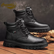 鱷魚(yú)恤馬丁靴男士冬季高幫真皮加絨厚底保暖男鞋防滑防水戶(hù)外棉鞋 黑色單鞋款 42