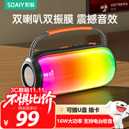 索愛（soaiy）藍牙音箱插卡U盤播放器唱歌K歌話筒一體麥克風藍牙音箱戶外便攜小型廣場舞音響 FM電臺收音 SD-65
