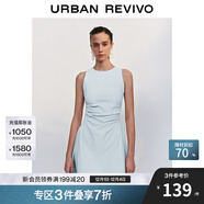 UR2025春季新款女摩登氣質(zhì)褶皺收腰顯瘦無(wú)袖連衣裙UYY750030 淡藍 S