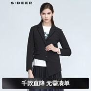 S.DEER圣迪奧女裝通勤修身不規則西裝長(cháng)袖網(wǎng)紗外套S21181815 黑色/91 S 160