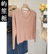 嶼笙梔韓系顯瘦針織開(kāi)衫女春裝短款修身長(cháng)袖毛衣 韓國粉 均碼