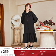 兩三事長(cháng)袖連衣裙秋冬女法式復古襯衫長(cháng)裙黑色內搭裙子四目無(wú)他人 黑色-y XS 
