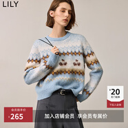 LILY【費爾島系列】秋裝新款女裝復古寬松休閑通勤針織衫毛衣 404淺藍 XL