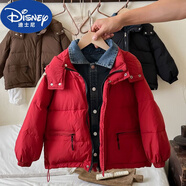 迪士尼（Disney）兒童假兩件羽絨絲服年服紅色外套男女中大童2025新款加厚韓冬外套 紅色 130  建議身高115-125CM