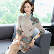 MAGIOPY國際高端羊毛衫中長(cháng)款毛衣寬松秋冬新款印花羊毛媽媽連衣裙針織 米駝色 S