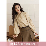 謎秀復古學院風襯衫毛呢馬甲半身裙女2025春季新款女裝不含腰帶 淺卡其色襯衫 M