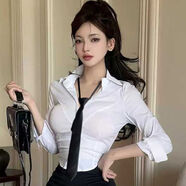 純欲修身收腰白襯衫套裝秘書(shū)OL制服技師足浴臺球電競網(wǎng)咖工作服女 白長(cháng)袖襯衫+領(lǐng)帶 S