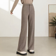 夢(mèng)舒雅品牌女褲人字紋羊毛呢窄版闊腿褲女冬季2024新款高腰寬松 咖色九分 28 28_-二尺一(106-115斤)