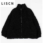 LISCN韓國chic寬松軟糯泰迪熊毛絨外套冬季保暖加厚短款立領(lǐng)羊羔毛外套 黑色 均碼