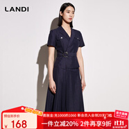 藍(lán)地（LANDI）短袖收腰系帶小西裝套裝上衣女年夏季新款短外套 藏青色 M
