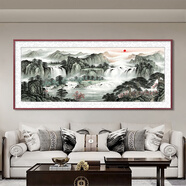 意識形態(tài)中式國畫(huà)客廳裝飾畫(huà)字畫(huà)靠山圖沙發(fā)背景墻掛畫(huà)辦公室茶室山水壁畫(huà) G8155 210*90（適合3米左右墻面） 高清質(zhì)感油畫(huà)布 精品紅實(shí)木外框（中式百搭款式）