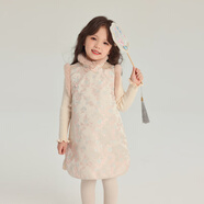 莫莫家童裝冬裝女童國風(fēng)拜年裙2024秋冬新款兒童新款中袍裙 粉色 100 建議身高95-105cm