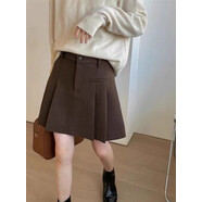 歐貨2025秋季新款高腰羊毛呢半身裙顯瘦防走光休閑百褶a字短裙女 咖色 秋款-有內襯 M  建議100-110斤