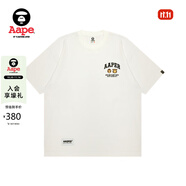 Aape旗艦店男裝25春夏猿人軍團(tuán)徽章字母刺繡潮流短袖T恤1611XXO WHX/白色 均碼 L