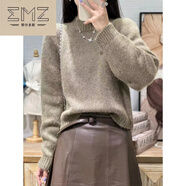 EMZ鄂爾多斯秋冬羊毛短款針織衫女士泡泡袖圓領(lǐng)加厚毛衣打底寬松上衣 駝色 L