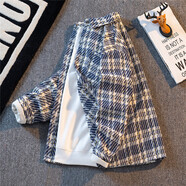 POUM千鳥格外套男春秋季新款青少年上衣日系翻領(lǐng)寬松休閑小香風(fēng)夾克衫 NJN-XXF016寶藍(lán) 常規(guī) XL