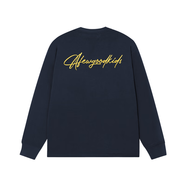 AFGK25FW草寫(xiě)字體刺繡長(cháng)袖T恤美式春秋男女T恤休閑 藏青色 S