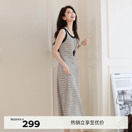 伊芙麗（eifini）伊芙麗經(jīng)典百搭針織條紋休閑風(fēng)肌理背心連衣裙2025春季新品遛彎裙 黑色 M