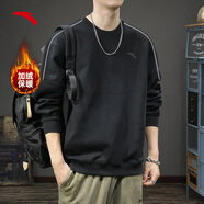 安踏（ANTA）加絨衛衣男士秋冬季加厚保暖圓領(lǐng)長(cháng)袖套頭衫通勤運動(dòng)學(xué)生內搭上衣 【搖粒絨修飾肩線(xiàn)】基礎黑7713-6 M 170