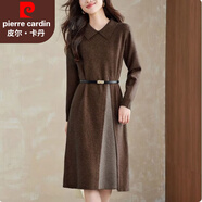 皮爾卡丹氣質(zhì)輕奢高級感長(cháng)袖連衣裙女娃娃領(lǐng)毛衣裙秋冬針織長(cháng)裙外穿內搭 咖啡 加厚 3XL 141-155