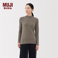 無(wú)印良品（MUJI）女式 起毛羅紋編織半高領(lǐng)長(cháng)袖T恤 上衣打底衫女款內搭春秋女裝 炭灰色條紋 M （160/84A）