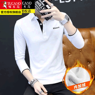 啄木鳥(niǎo)長(cháng)袖T恤男春秋款翻領(lǐng)純色男士衣服男裝春裝體恤打底衫 T102白色加絨 M /165