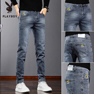 花花公子（PLAYBOY）2025新款男士加絨修身牛仔褲小腳秋冬褲 F-8011.藍灰.. 30