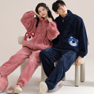 迪莉雅珊瑚絨情侶睡衣女冬季加厚加絨保暖男士睡衣秋冬可外穿家居服套裝 MF16002 2XL 男（建議150-180斤）