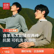 紅豆【加絨加厚】針織衫男保暖拼接假兩件輕商務(wù)冬季套頭毛衣男新款 G1綠色 XL