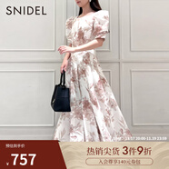 SNIDEL秋冬氣質(zhì)方領(lǐng)收腰泡泡袖印花百褶連衣裙SWFO234110 花朵圖案 M （1）