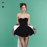 口旋抹胸歐美風(fēng)小禮服年新款氛圍感大蝴蝶結水鉆禮服高端輕奢收腰 黑色 XS