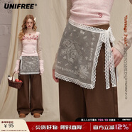 UNIFREE歐根紗疊穿屁簾女新款蕾絲拼接設計感裝飾半身裙裙邊 米色 均碼